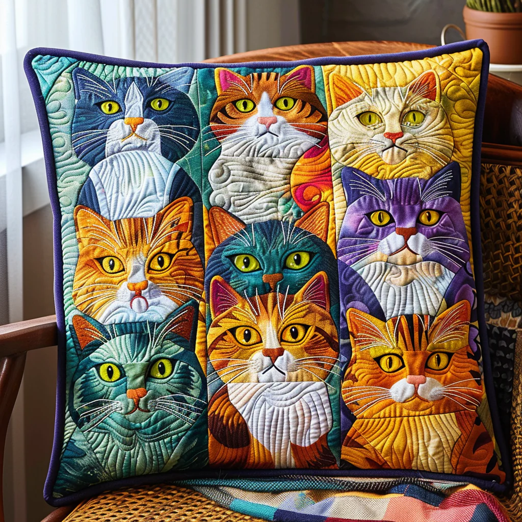 Feline Fantasy Quilted Pillow Case Artistic Pillow Cover Great Gifts For Cat Lover