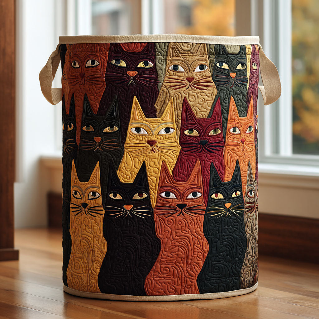 Feline Friends Quilted Laundry Basket Home Decorations Cat Lover Gifts