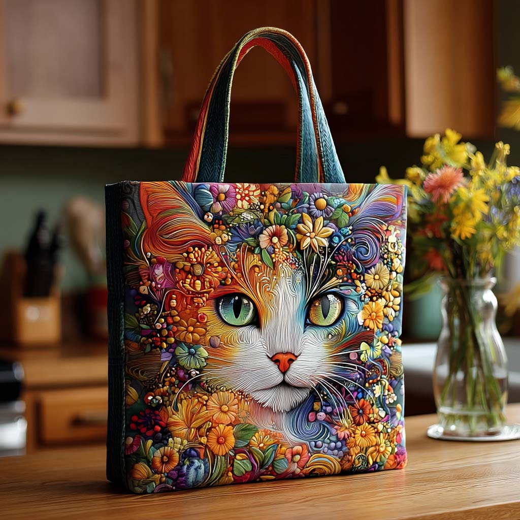 Feline Friends Quilted Tote Bag Shoulder Bags For Women Gifts For Cat Owners