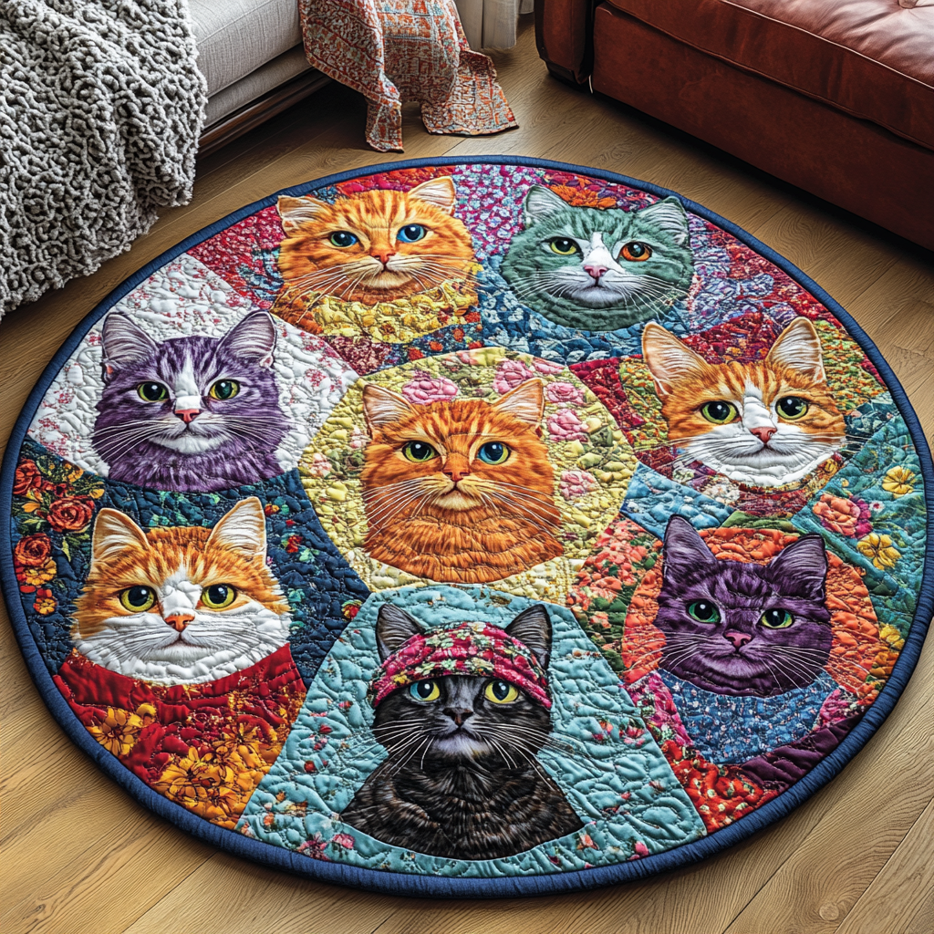 Feline Frolic Quilted Round Mat Home Decor Shop Good Gifts For Cat Lovers