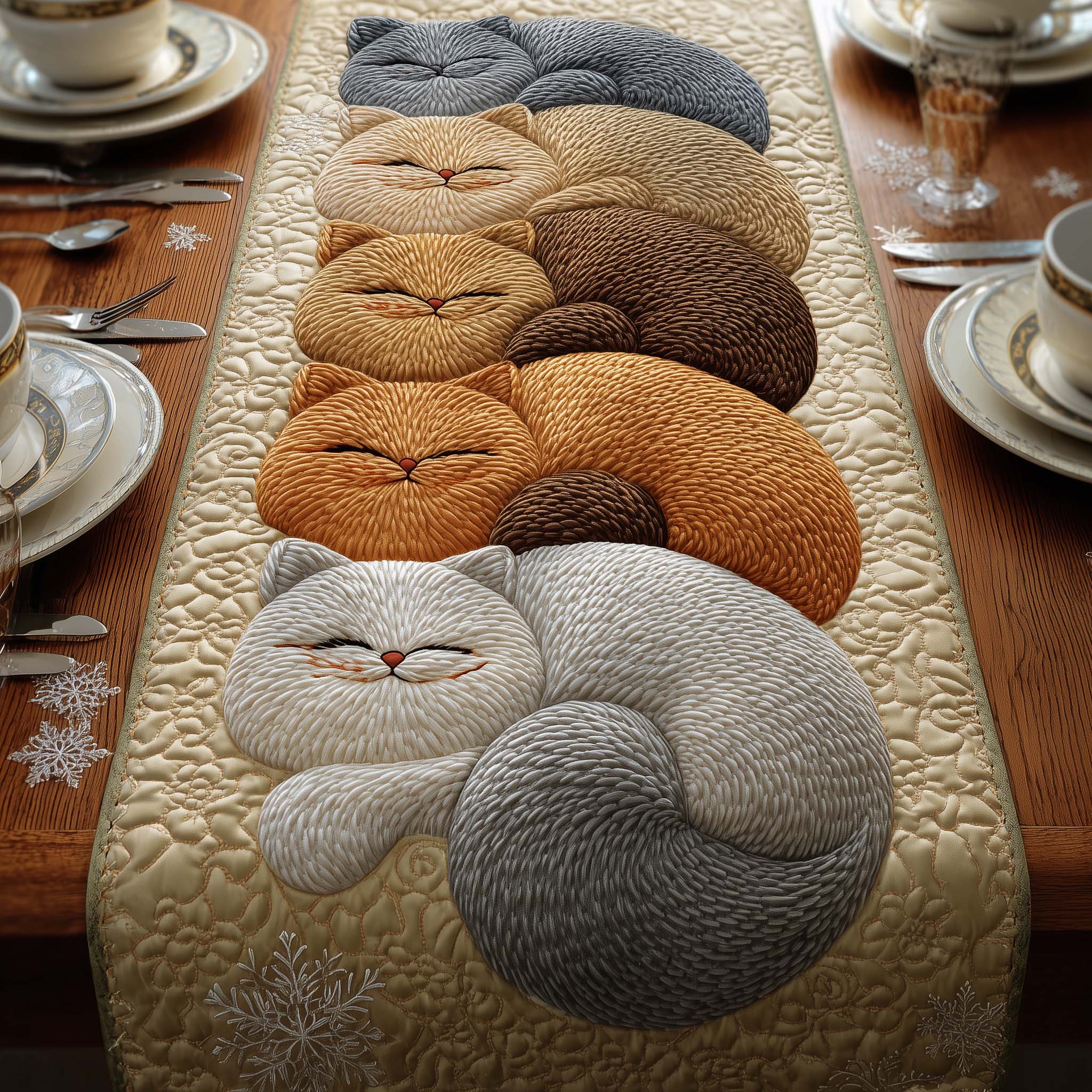 Feline Grace Quilted Table Runner Best Christmas Dinner Table Decorations Womens Cat Gifts