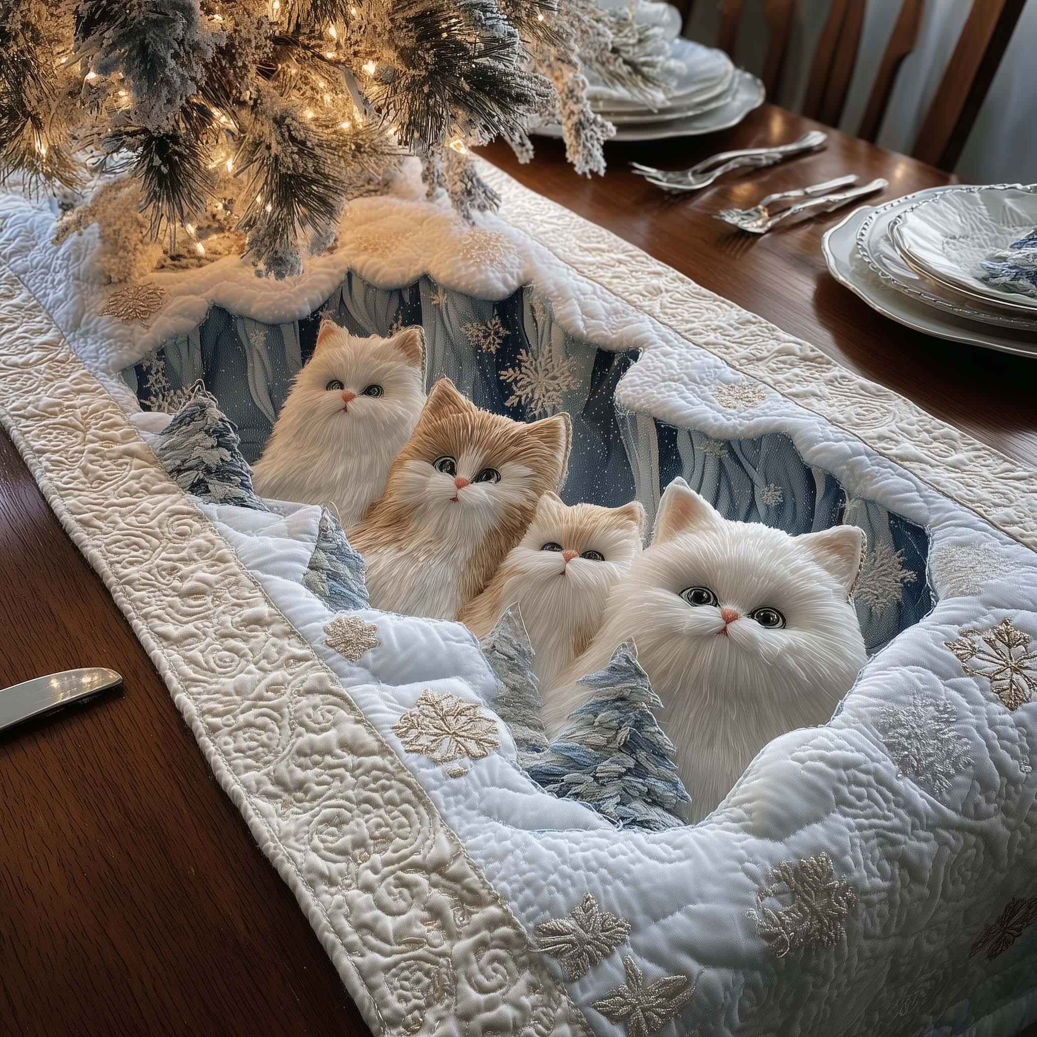 Feline Grace Quilted Table Runner Christmas Dining Room Decor Present Ideas For Cat Lovers