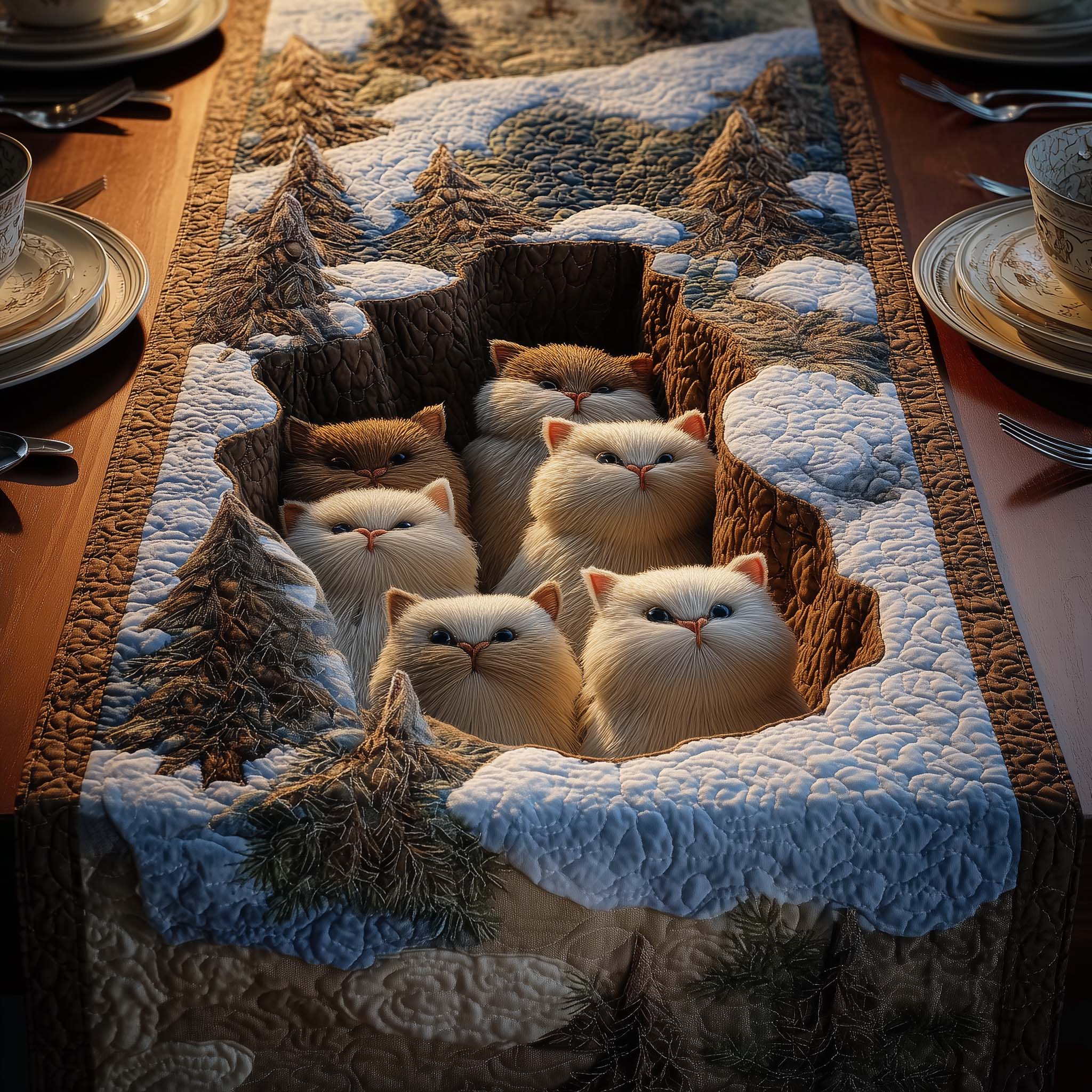 Feline Grace Quilted Table Runner Dinner Table Decorations Christmas Best Cat Gifts