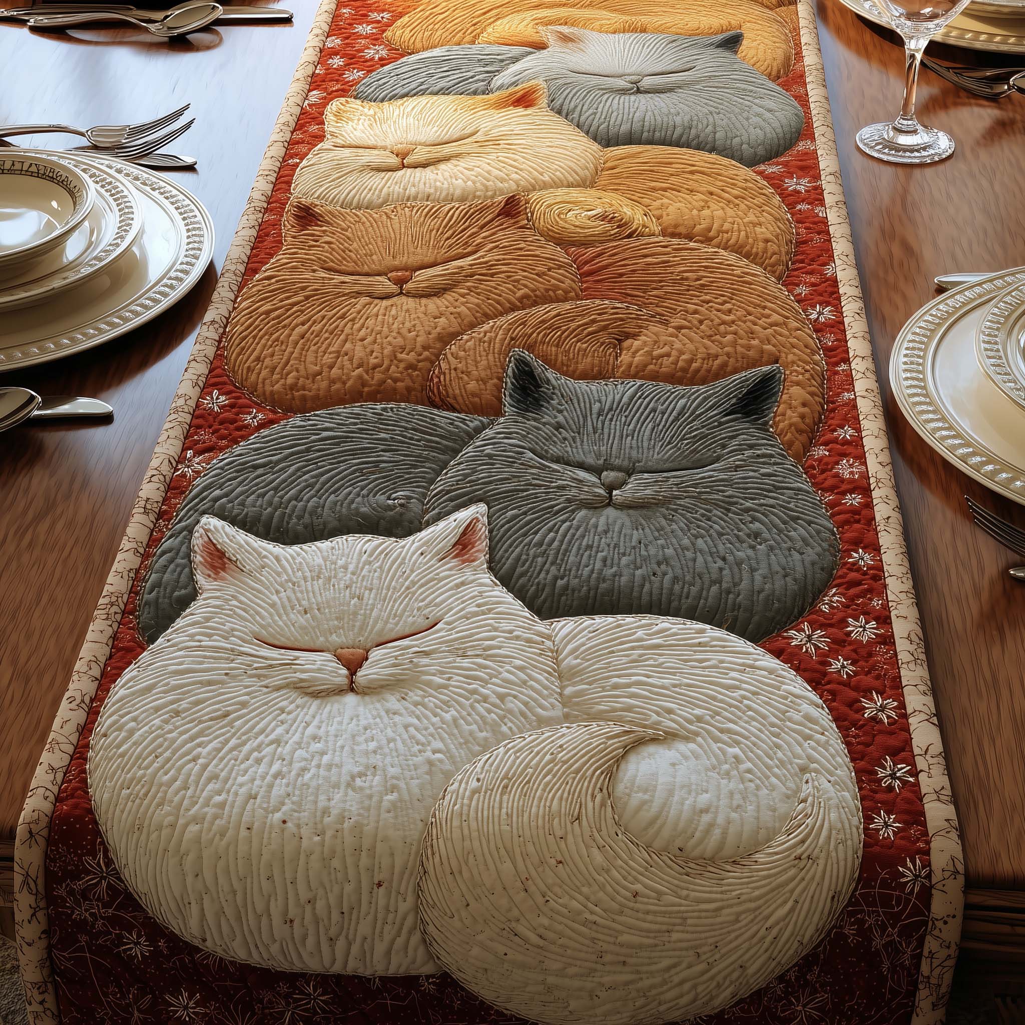 Feline Grace Quilted Table Runner Vintage Christmas Table Runners Cat Gifts For Cat Lovers