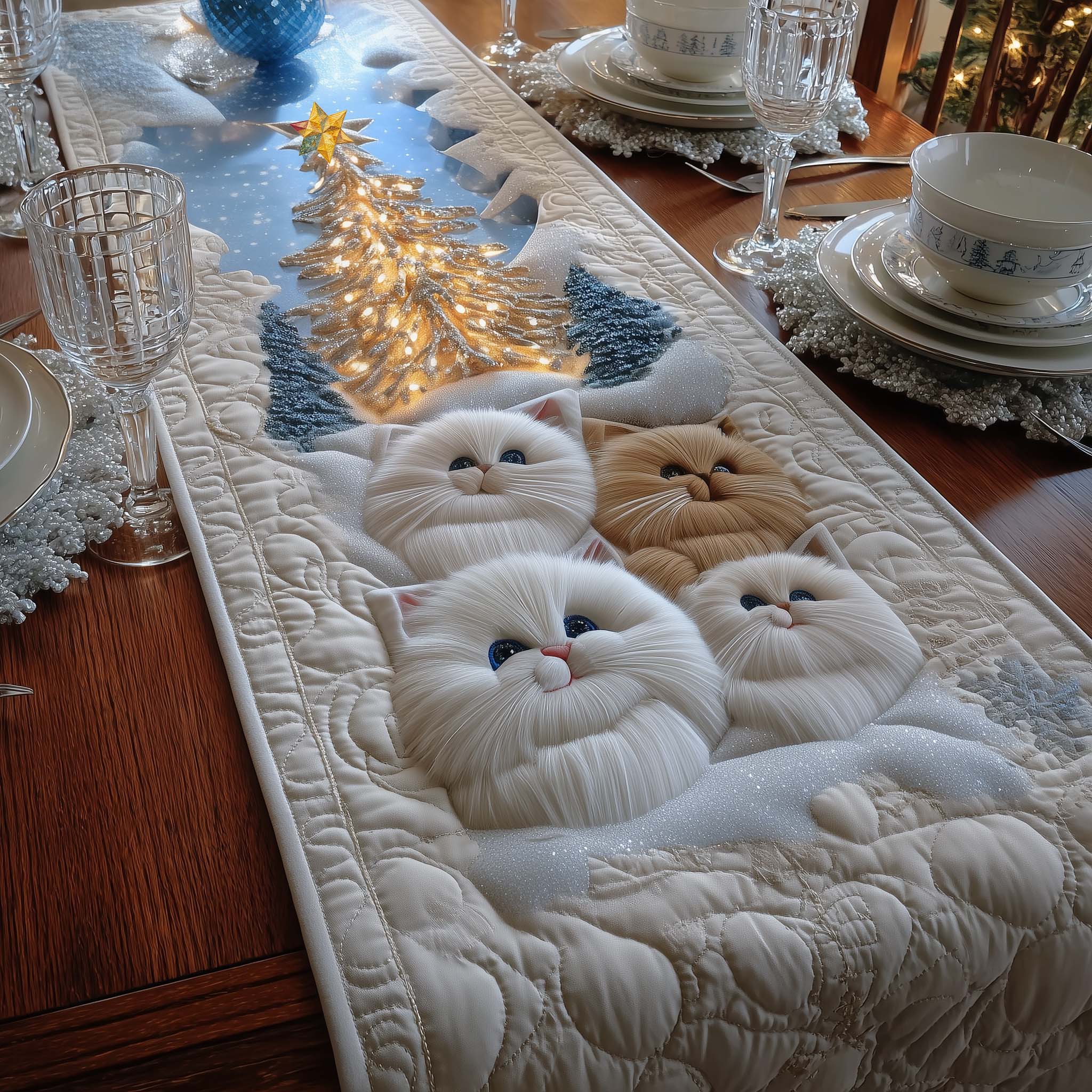 Feline Grace Quilted Table Runner Xmas Dinner Table Decorations Cat Presents For Women