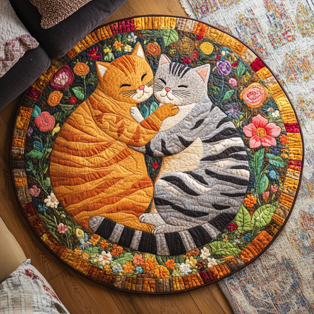 Feline Love Nest Quilted Round Mat Home And Decor Cool Gifts For Cat Lovers