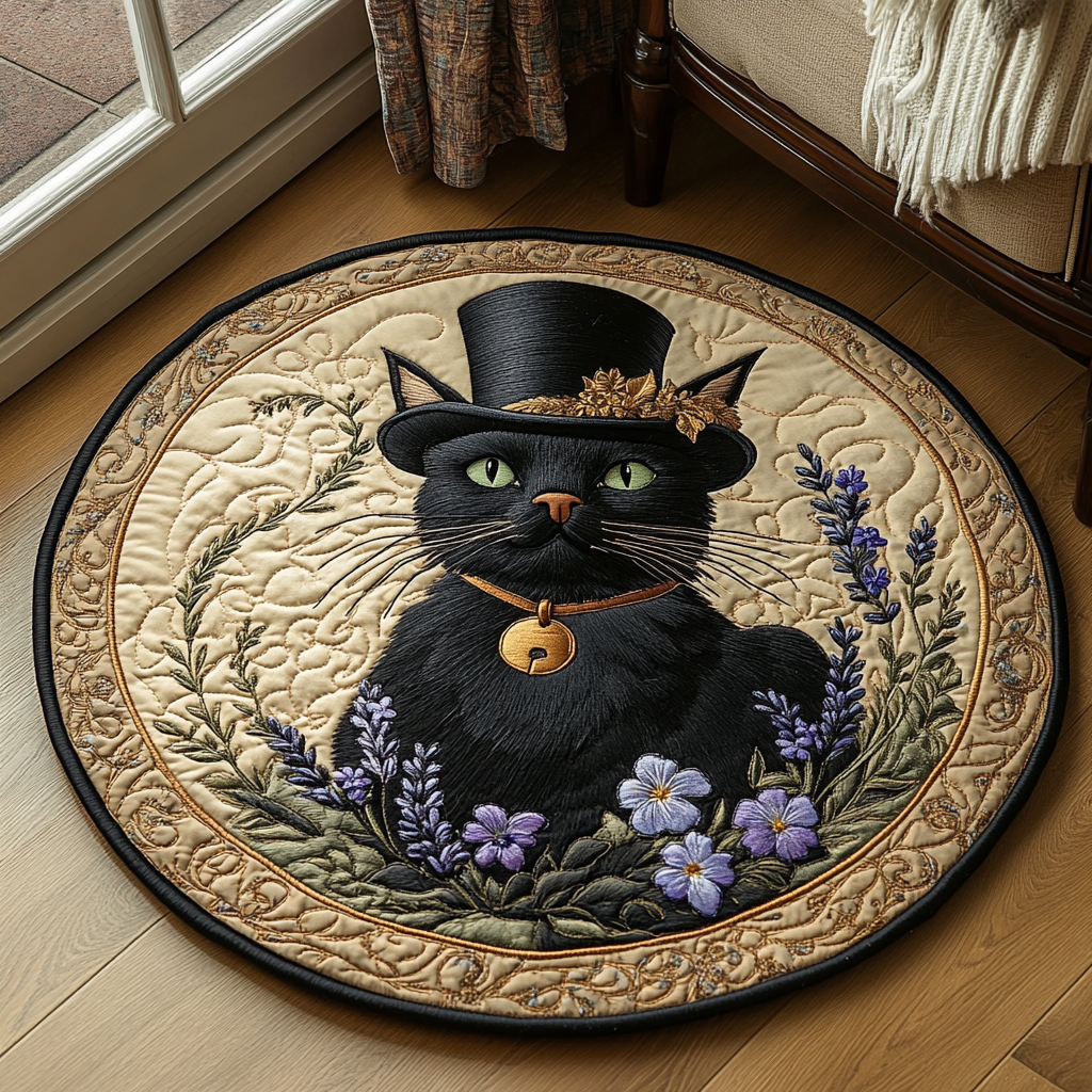 Feline Noir Quilted Round Mat Living Room Decoration Black Cat Merchandise Gifts
