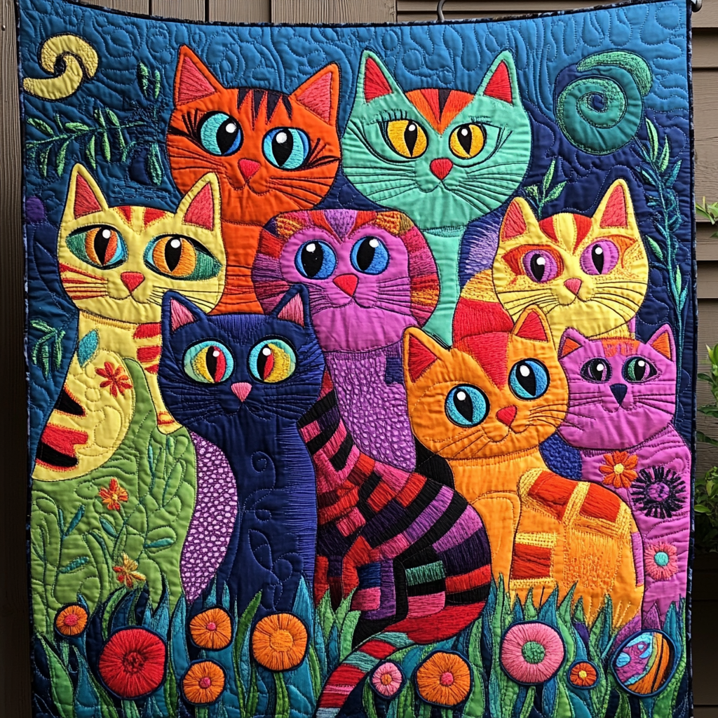 Feline Whispers Quilted Blanket Best Bedsheets Gift Idea For Cat Owner