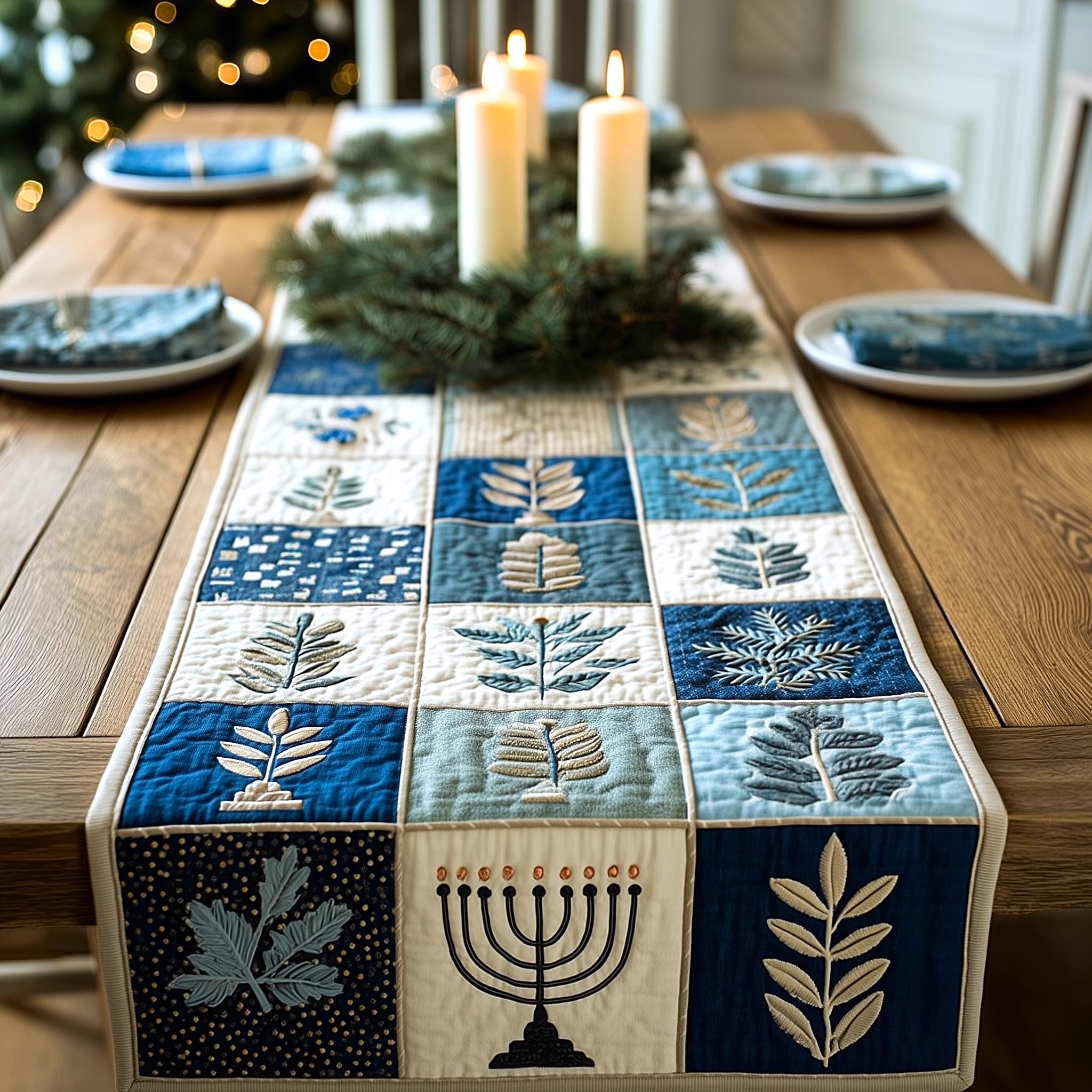 Festival Lights Quilted Table Runner Dining Room Table Decor Ideas Cute Hanukkah Gifts