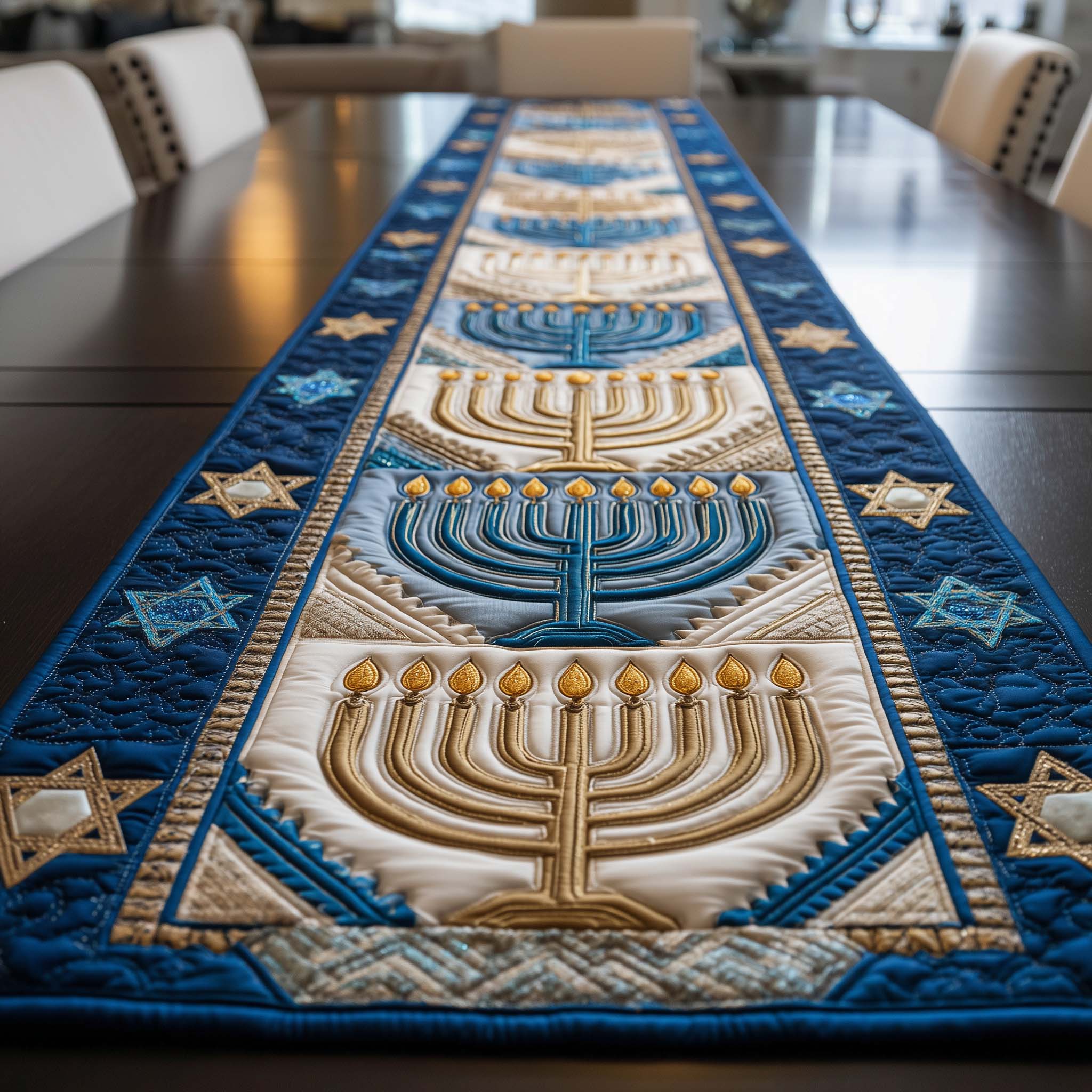 Festival of Lights Quilted Table Runner Elegant Holiday Decor Good Hanukkah Gifts