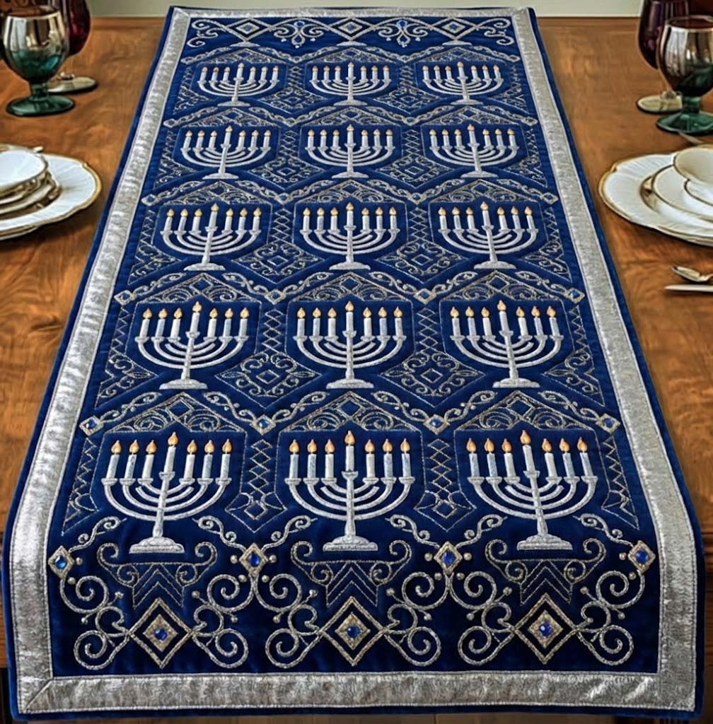Festival of Lights Quilted Table Runner Holiday Dining Table Decor Hanukkah Gifts For Women