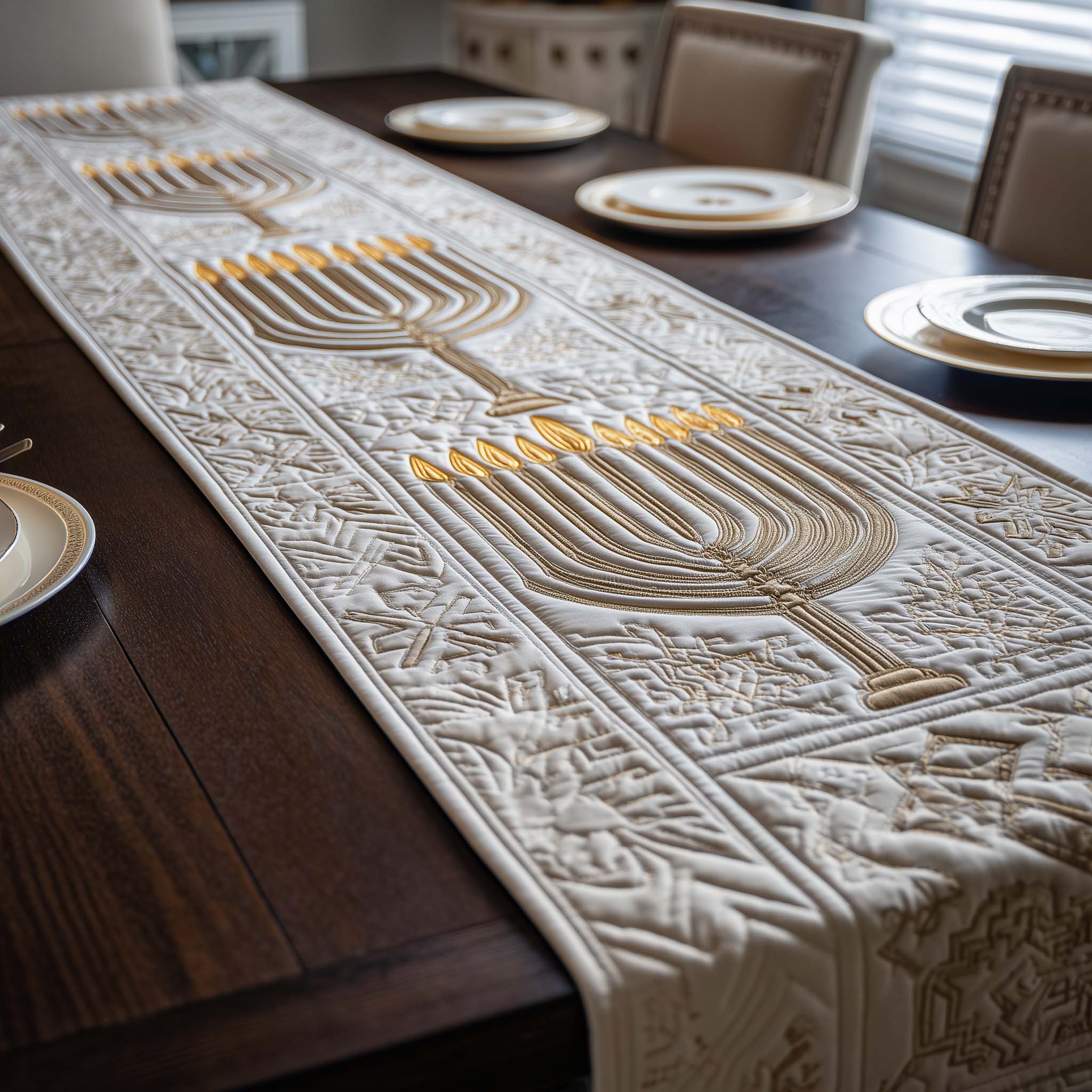 Festival of Lights Quilted Table Runner Holiday Table Throw Unique Hanukkah Gifts