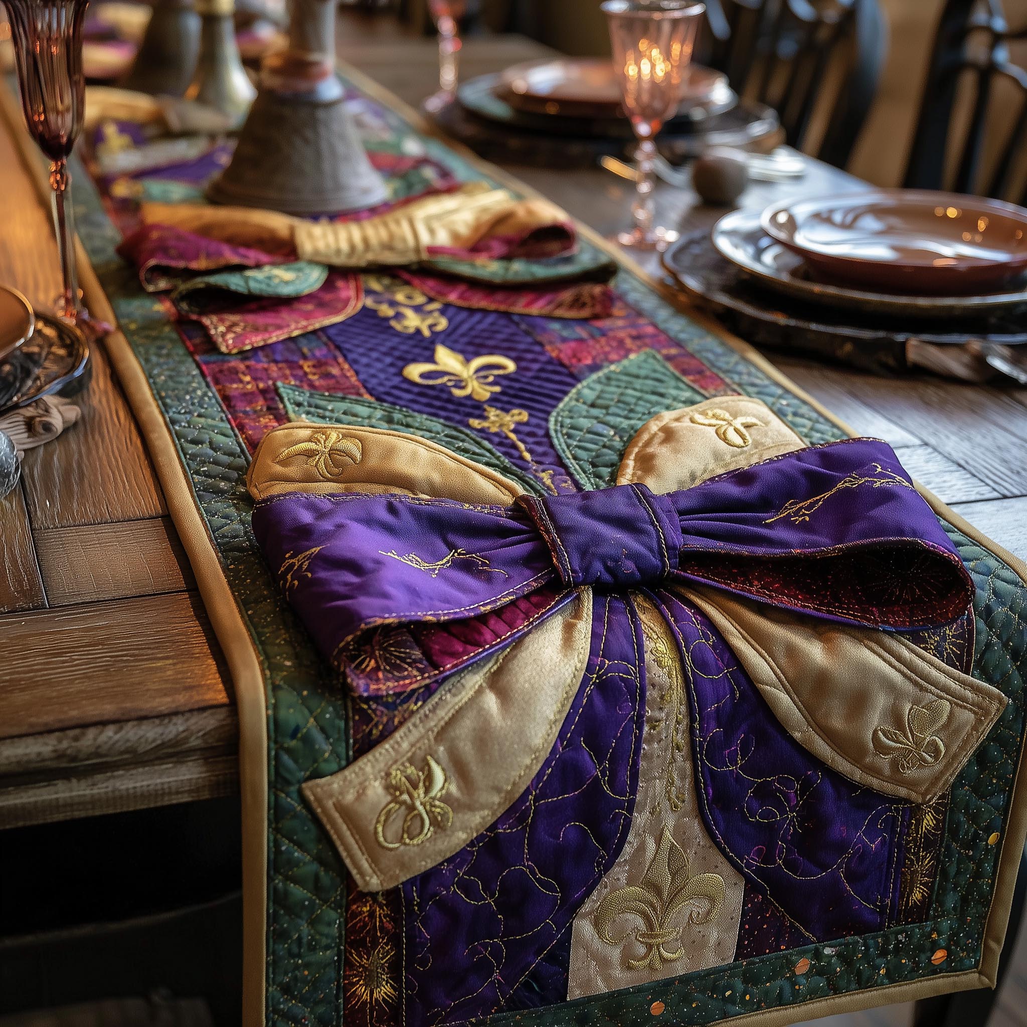 Festival Royale Quilted Table Runner Holiday Dining Table Decor Mardi Gras Hostess Gifts