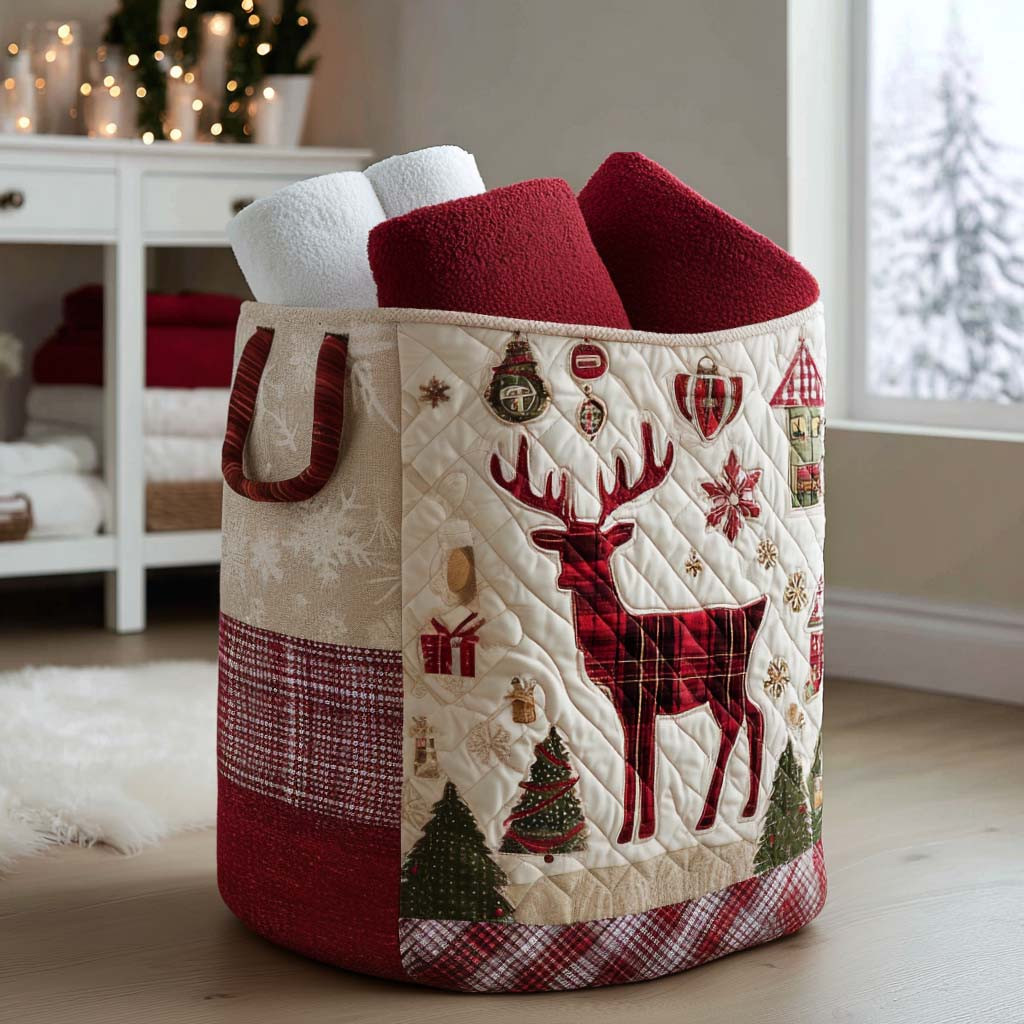 Festive Antlers Quilted Laundry Basket Modern Clothes Hamper Christmas Presents For Mother In Law