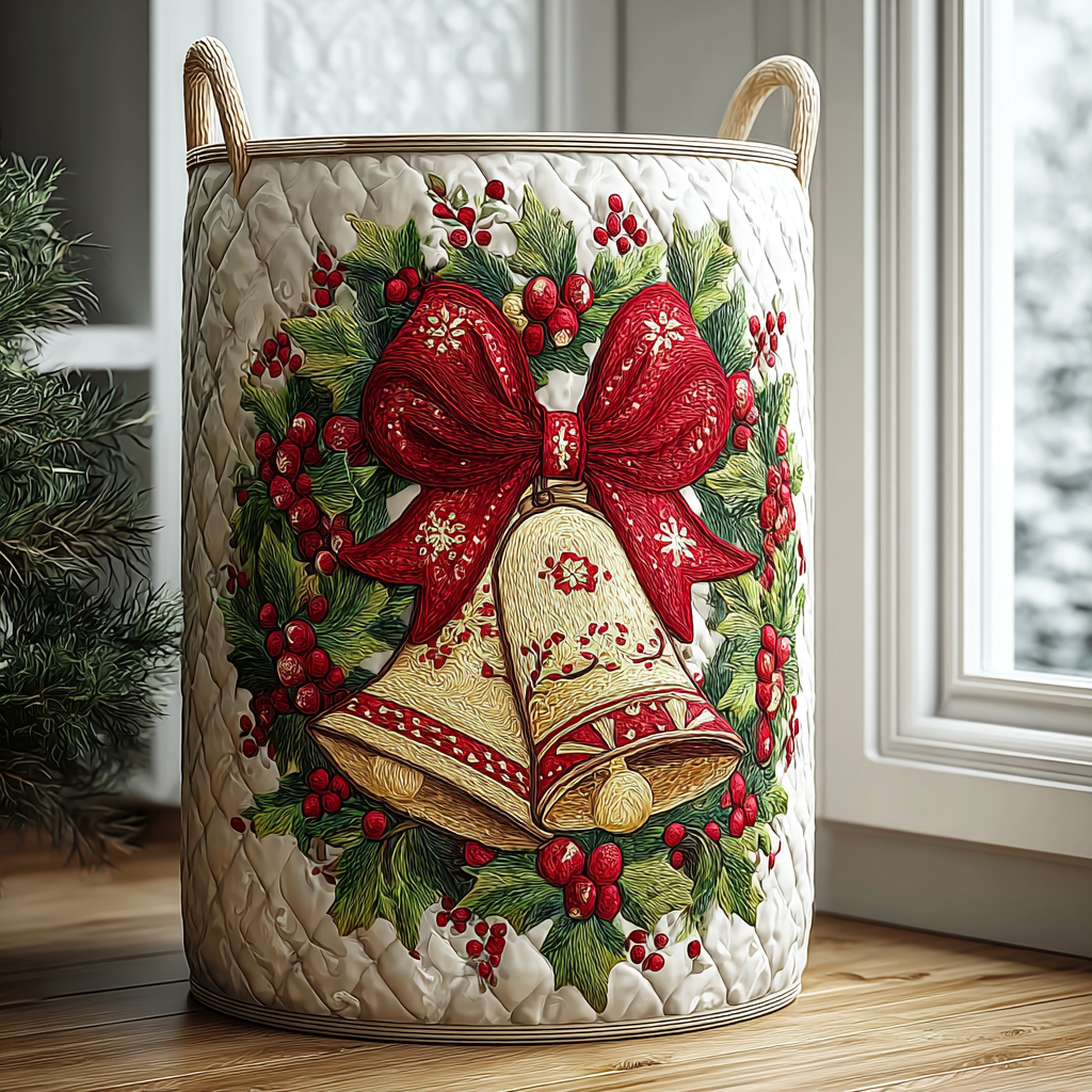 Festive Bell Quilted Laundry Basket Modern Clothes Hamper Christmas Present Daughter In Law