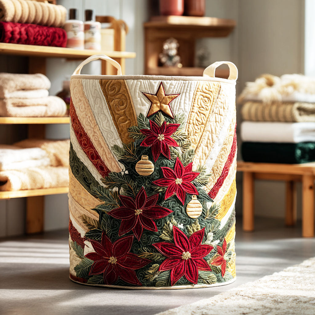 Festive Bloom Starburst Quilted Laundry Basket Modern Clothes Hamper Present For Mother In Law Christmas