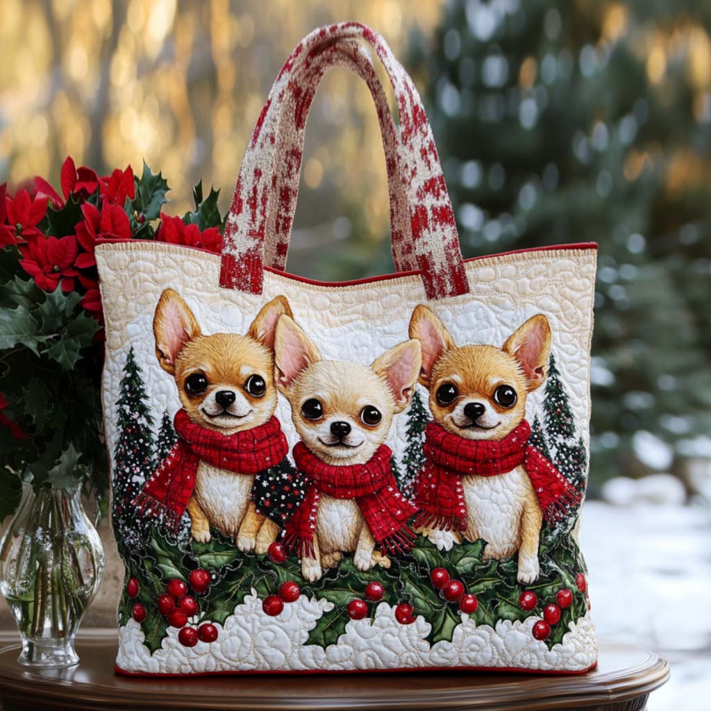 Festive Chihuahua Quilted Tote Bag The Best Shoulder Bags Christmas Gifts For Your Girlfriend