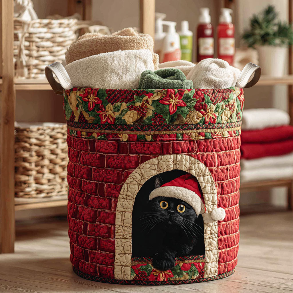 Festive Chimney Cat Quilted Laundry Basket Biggest Laundry Basket Gift Ideas For Cat Owners