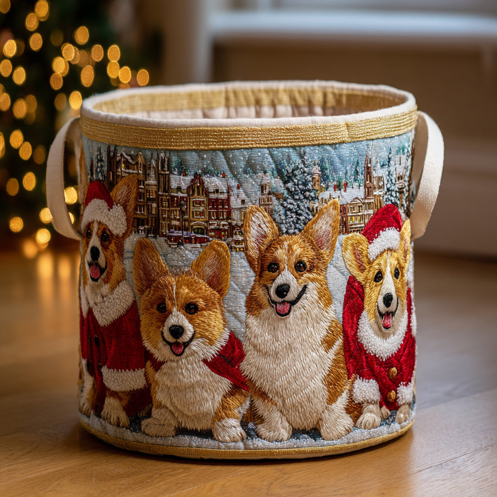 Festive Corgi Parade Quilted Laundry Basket Home Decorations Secret Santa Gift Ideas