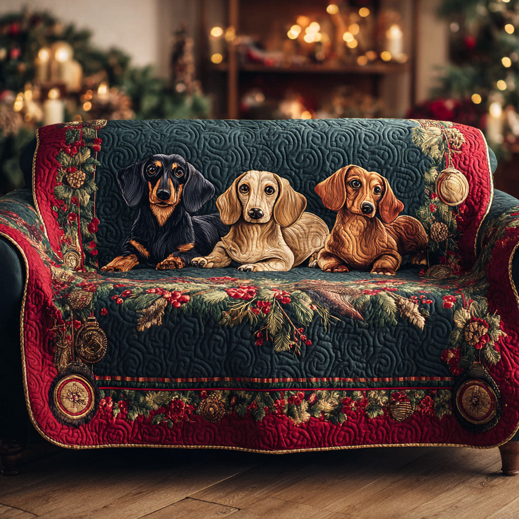 Festive Dachshund Delight Quilted Sofa Cover Sofa Seat Covers Dachshund Present Ideas