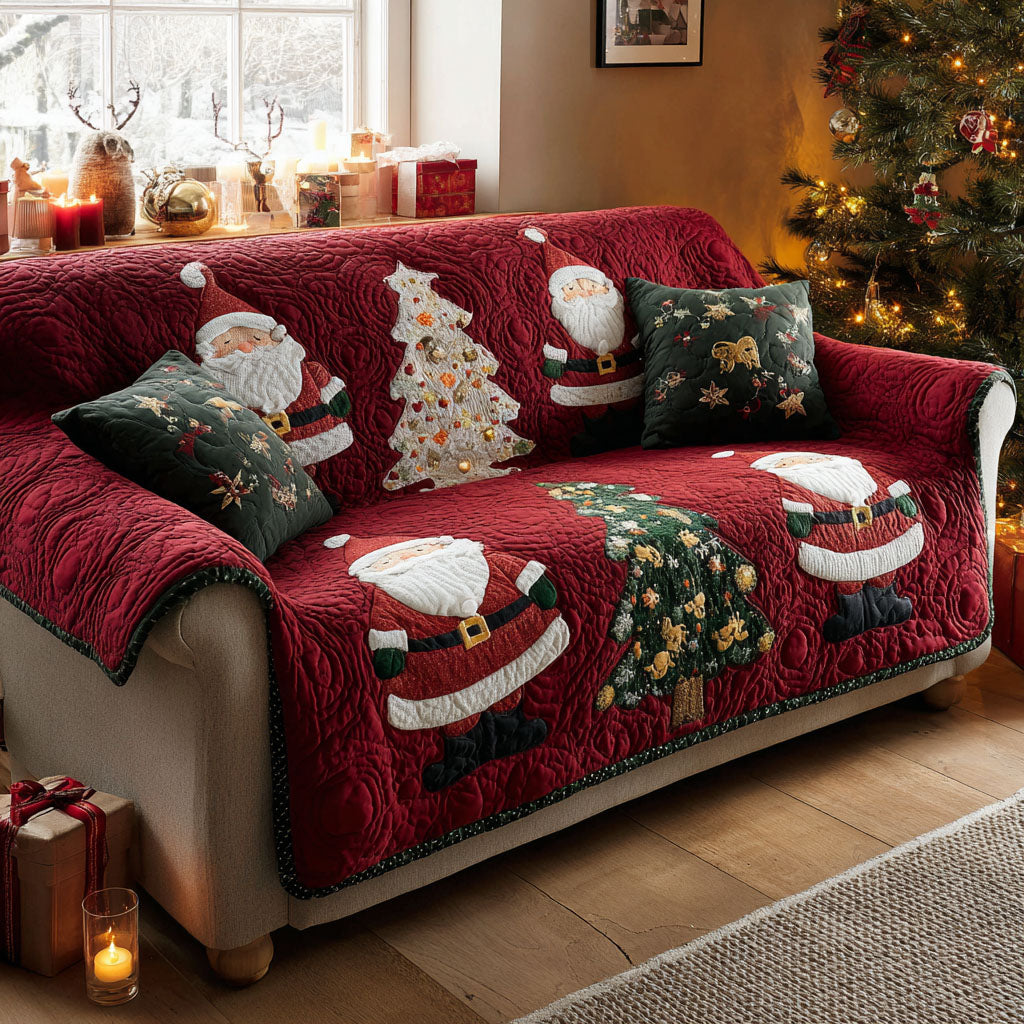 Festive Evergreen Quilted Sofa Cover Furniture Slipcovers Good Family Gifts For Christmas