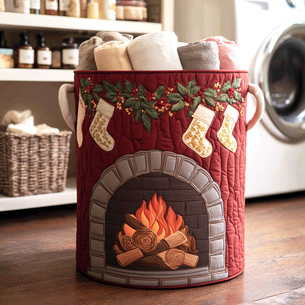 Festive Fireplace Quilted Laundry Basket Unique Hampers Christmas Ideas For Family