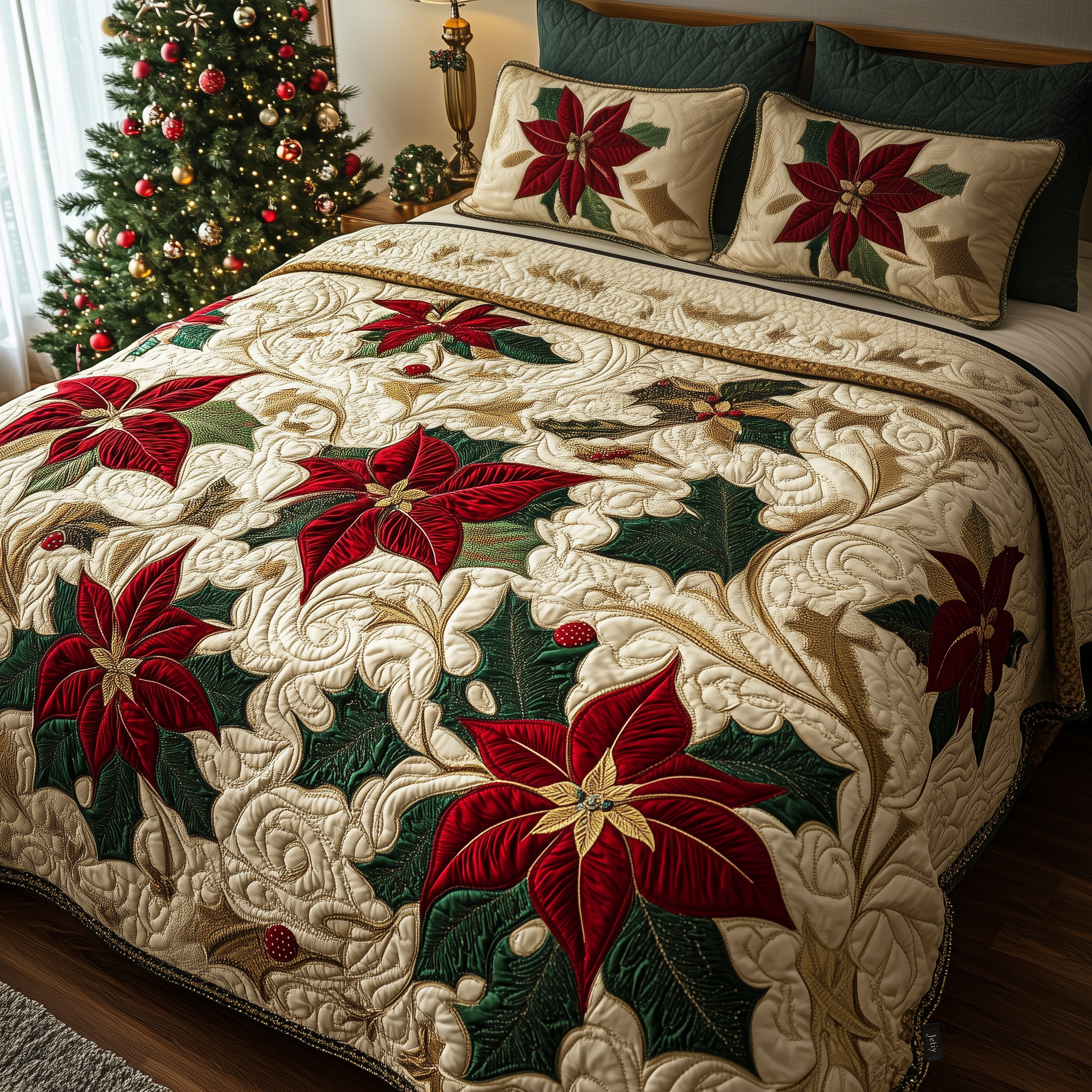 Festive Floral Dream Quilted Bedding Set Best Christmas Comforters Christmas Ideas