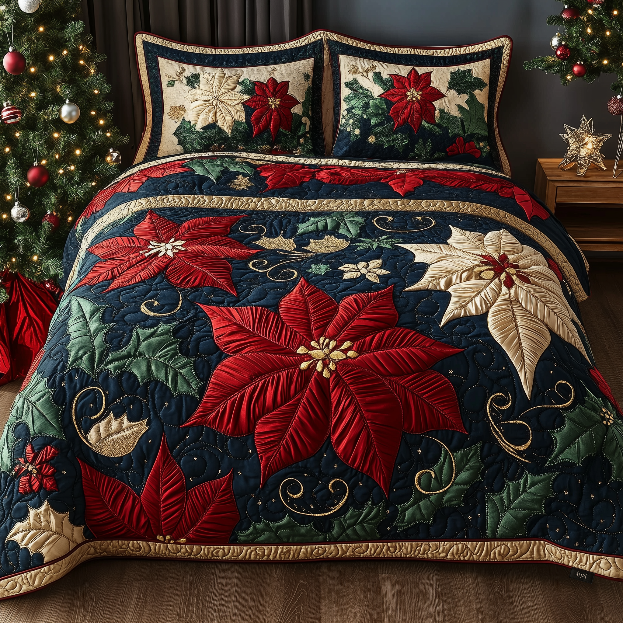 Festive Floral Dream Quilted Bedding Set Christmas Beddings Xmas Gifts