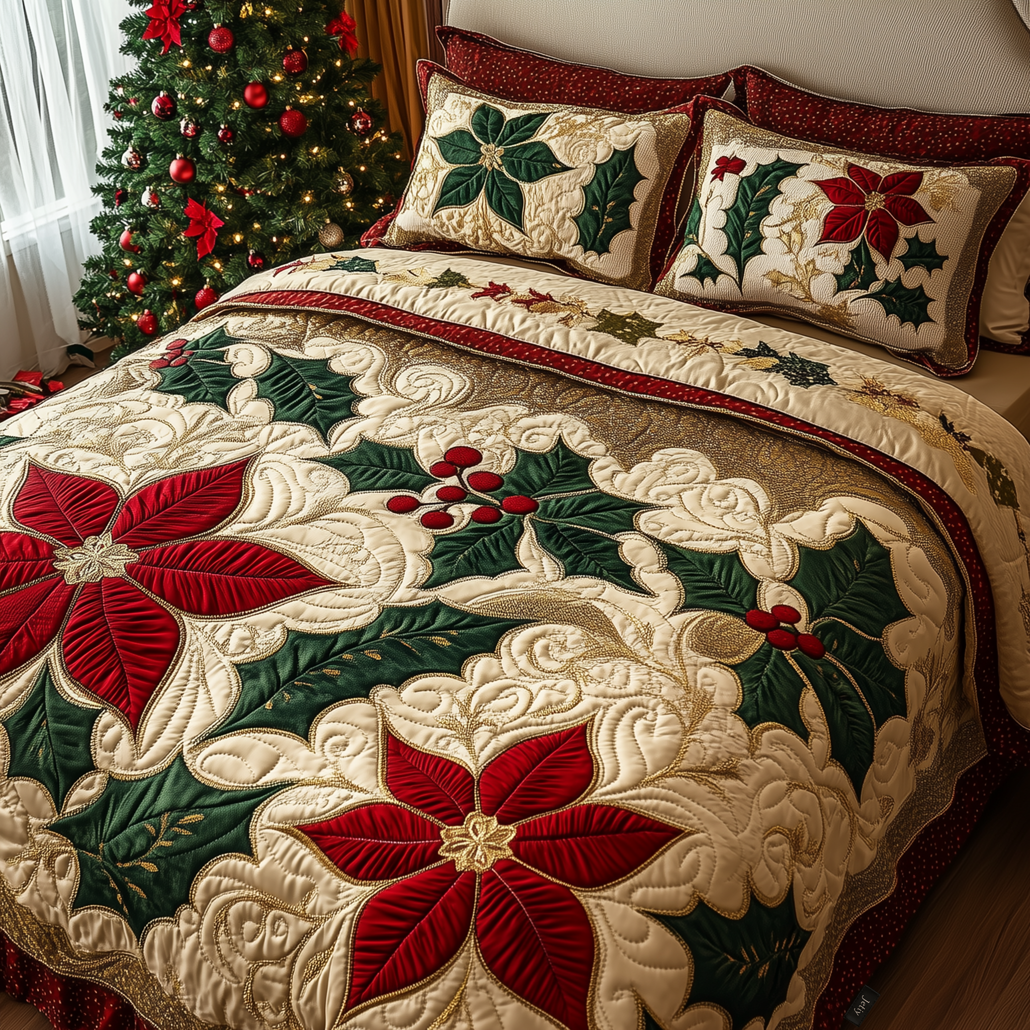 Festive Floral Dream Quilted Bedding Set Christmas Room Decor Great Family Gifts For Christmas