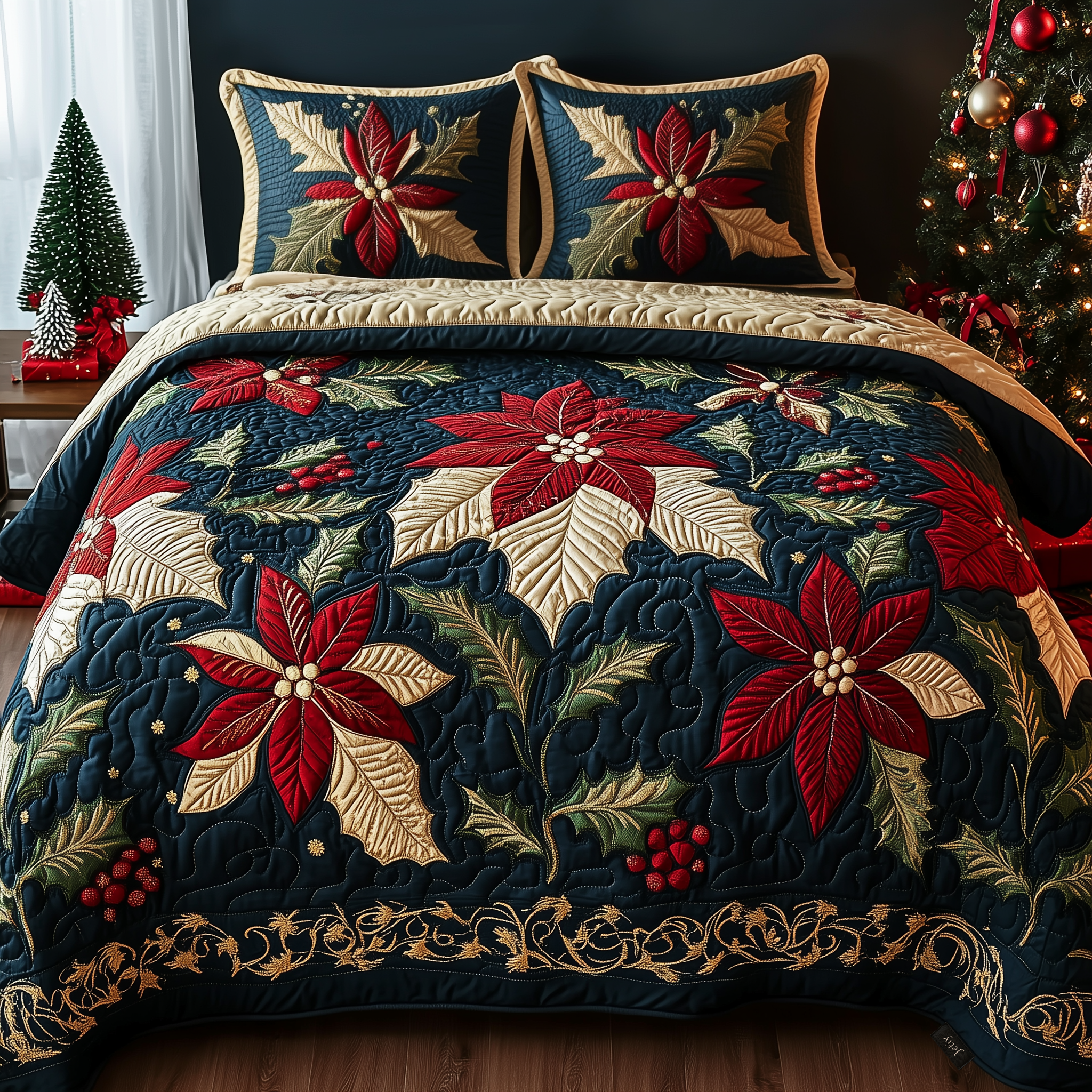 Festive Floral Dream Quilted Bedding Set Xmas Bed Sheets Unusual Christmas Gifts