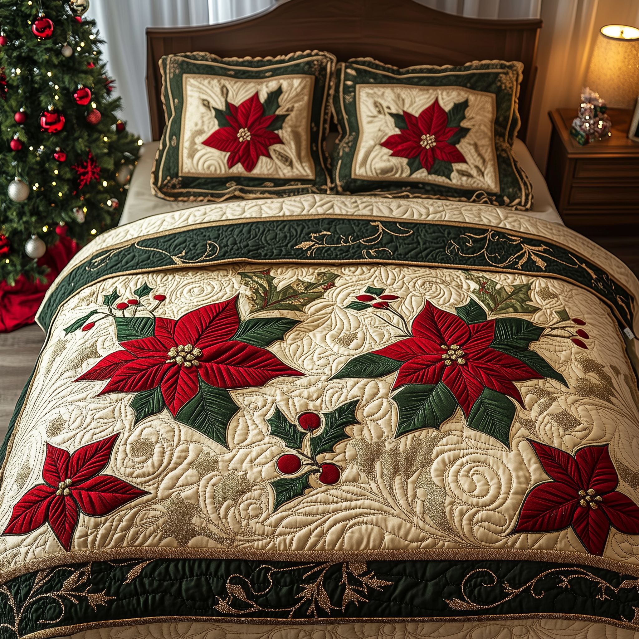 Festive Floral Dream Quilted Bedding Set Xmas Comforters Best Christmas Gifts