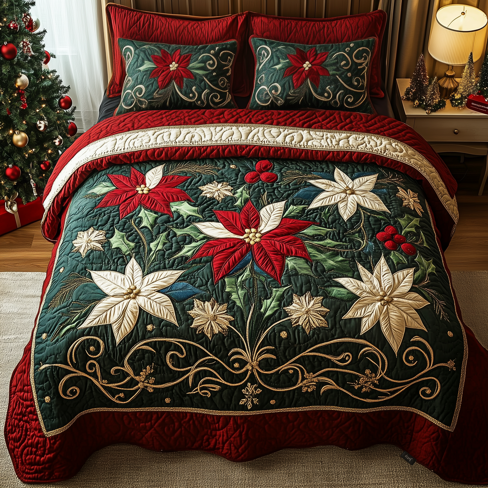 Festive Floral Dream Quilted Bedding Set Xmas Duvet Sets Thoughtful Christmas Gifts