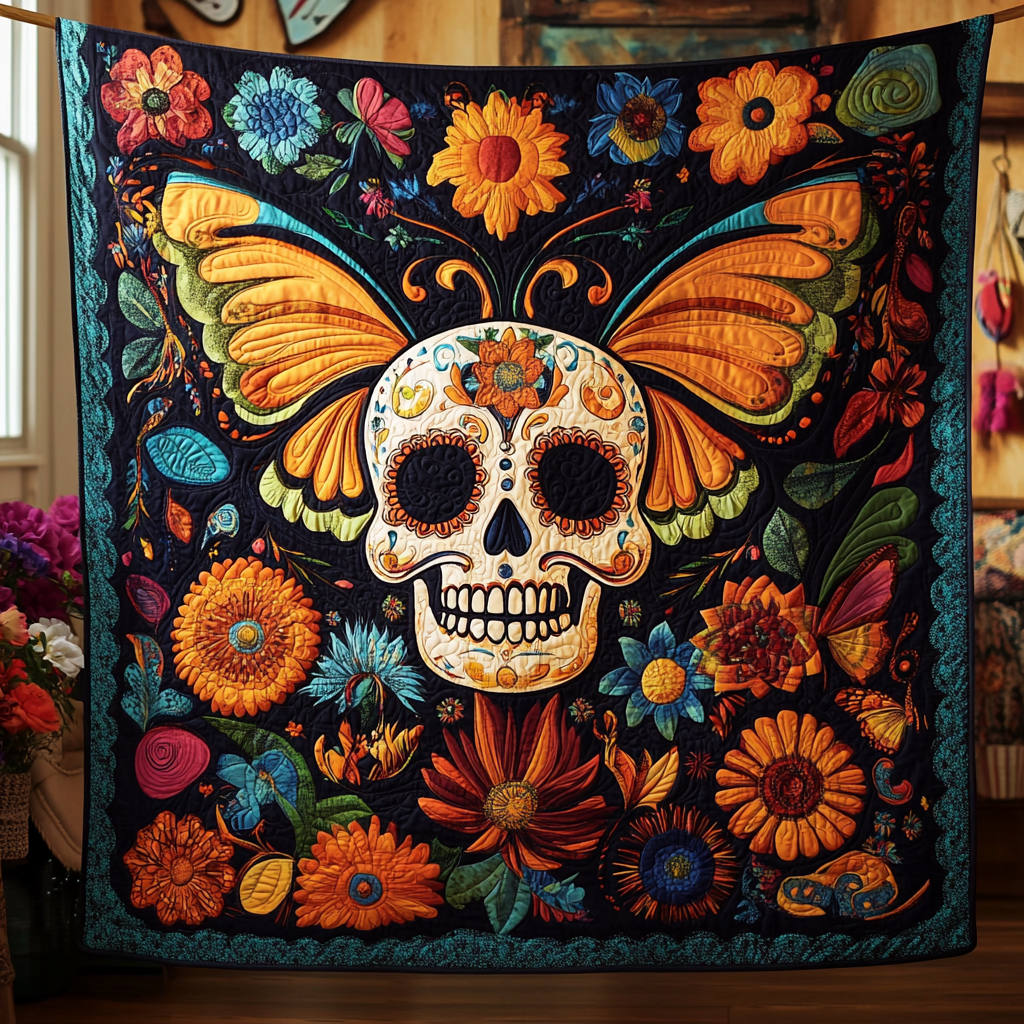 Festive Floral Sugar Skull Quilted Blanket Good Bed Sheet Sets Dia De Los Muertos Gifts For Her