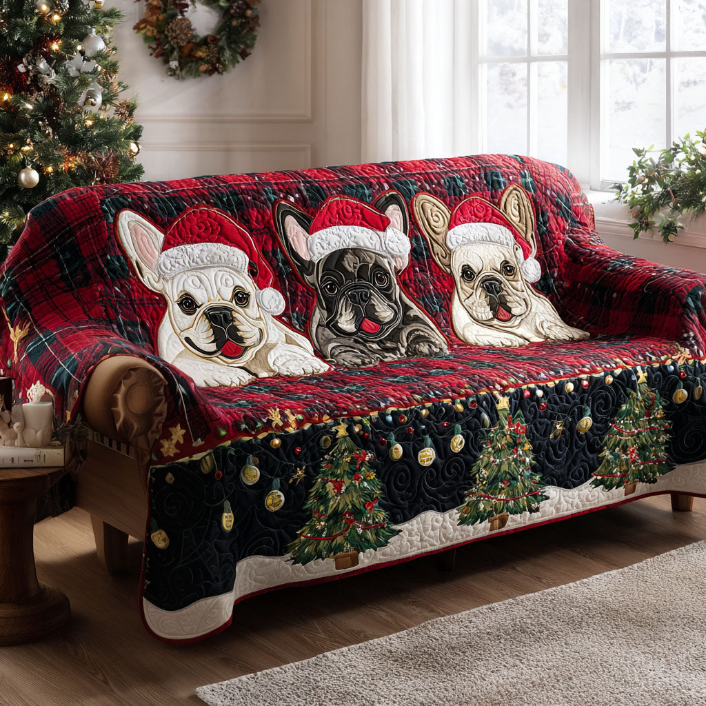 Festive Frenchies Quilted Sofa Cover Living Room Decor Ideas Bulldog Lover Gifts