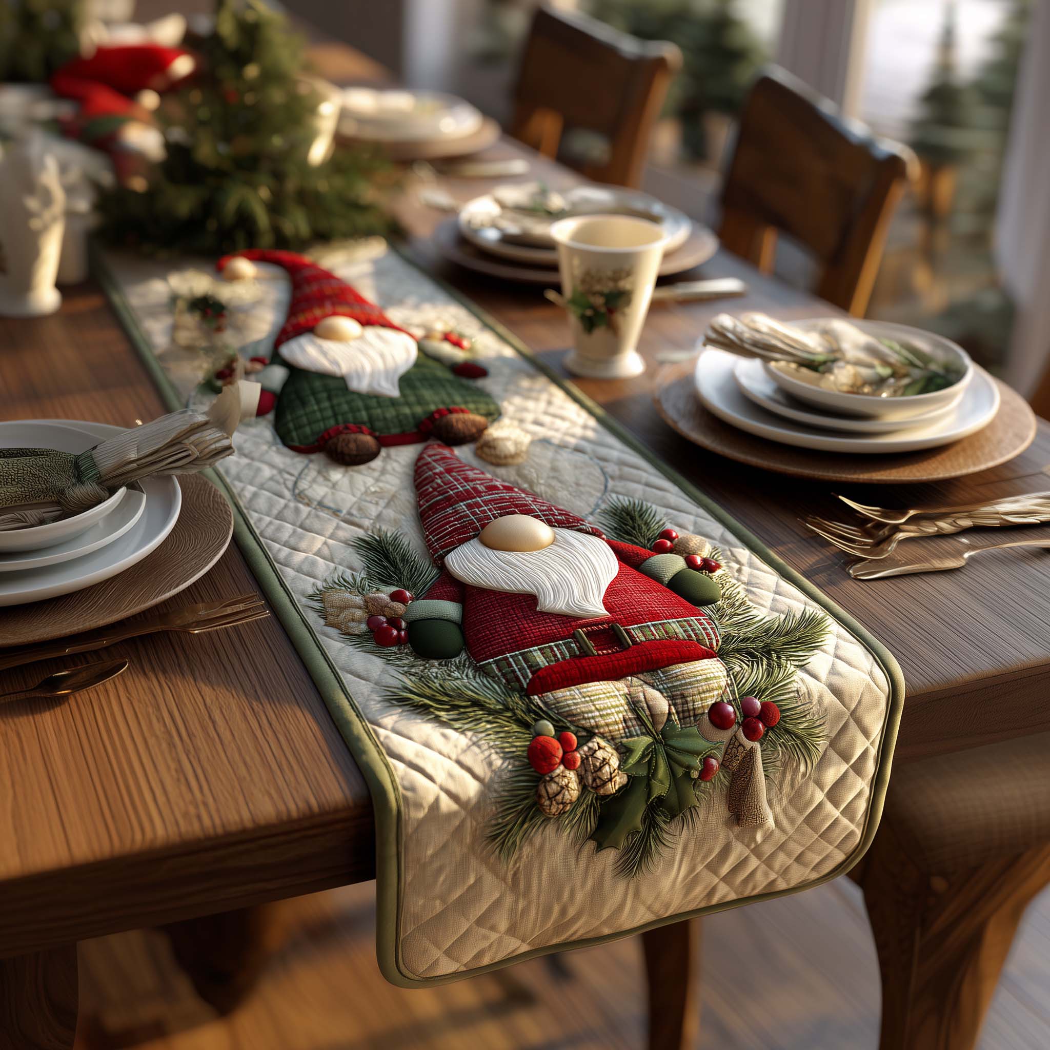 Festive Gnome Quilted Table Runner Runner Christmas Decoration Good Gifts For Christmas