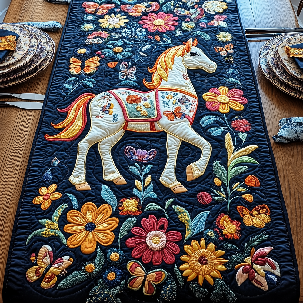 Festive Horse Quilted Table Runner Dining Decor Gift Ideas For A Horse Loving Woman