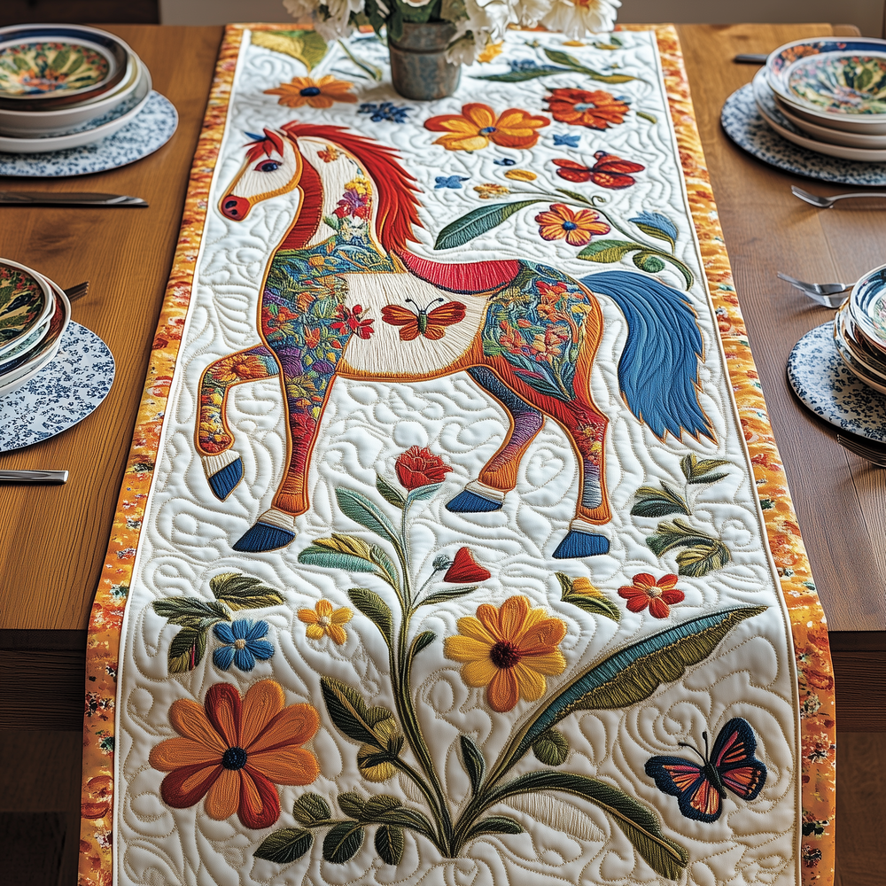 Festive Horse Quilted Table Runner Dining Room Table Runners Gifts For New Horse Owners