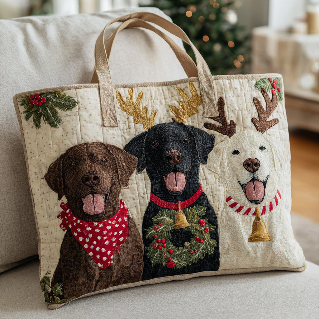 Festive Labrador Trio Quilted Tote Bag Best Shoulder Bags For Everyday Christmas Gift For Mom