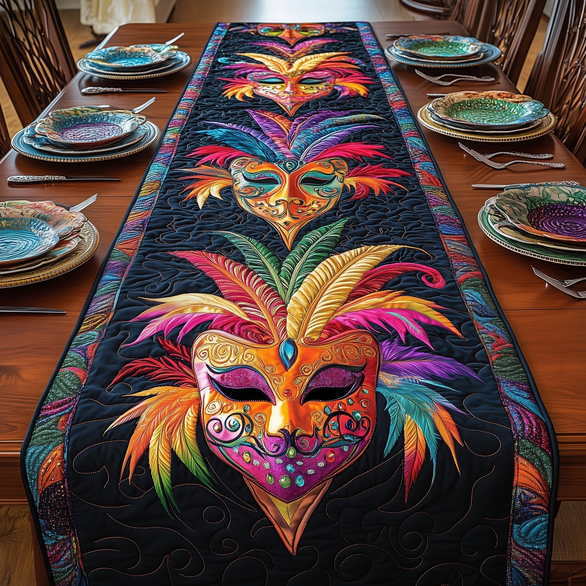 Festive Mardi Gras Quilted Table Runner Elegant Holiday Decor Mardi Gras Gifts For Women