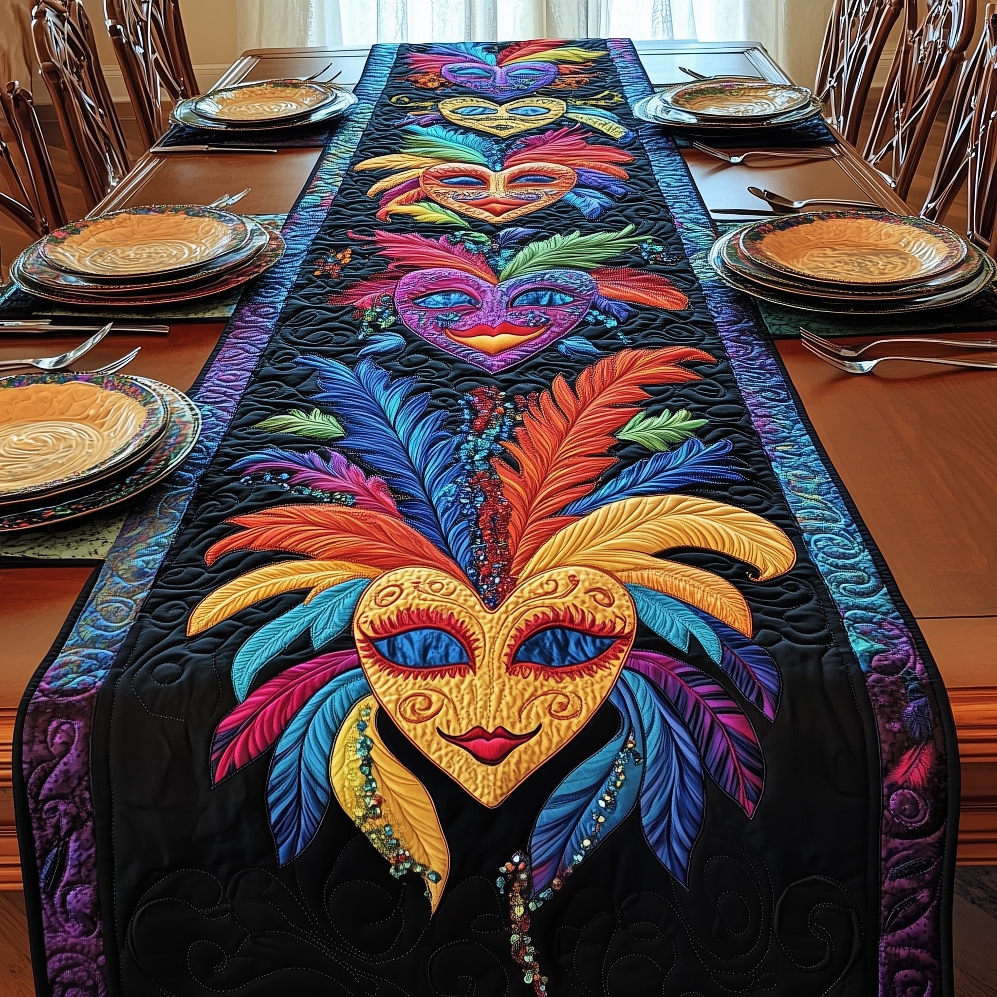 Festive Mardi Gras Quilted Table Runner Holiday Dining Table Decor Mardi Gras Gifts For Men
