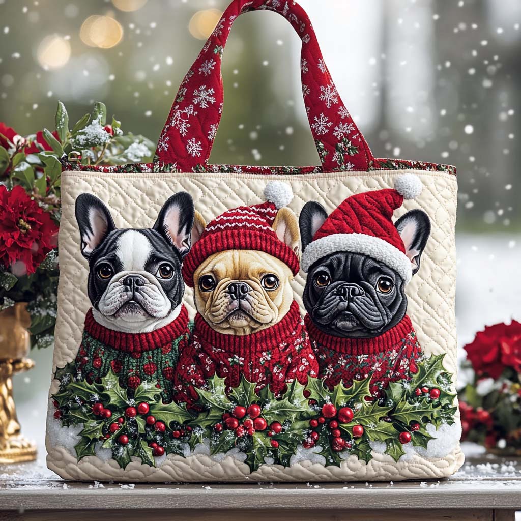 Festive Paris Pup Quilted Tote Bag Trendy Tote Christmas Present Ideas For Wife