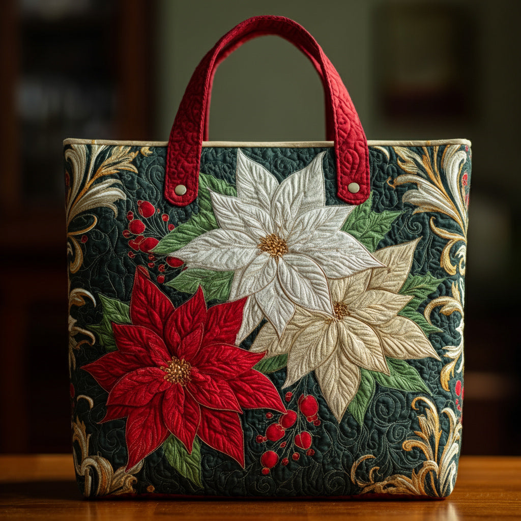 Festive Poinsettia Quilted Tote Bag Best Mom Tote Bag Perfect Gift For Girlfriend