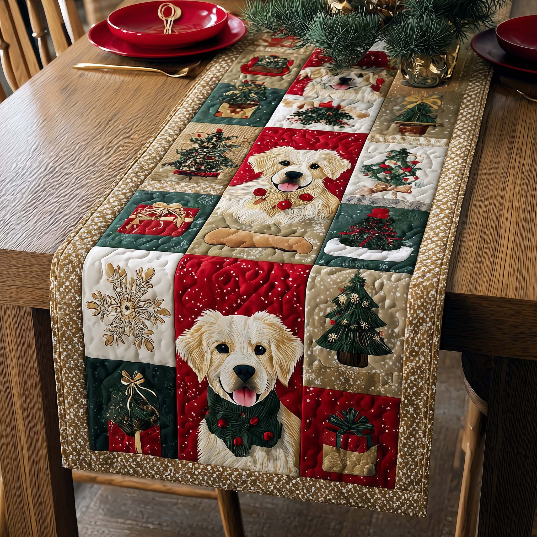 Festive Puppy Quilted Table Runner Christmas Dinner Decorations Christmas Gifts For Girlfriend