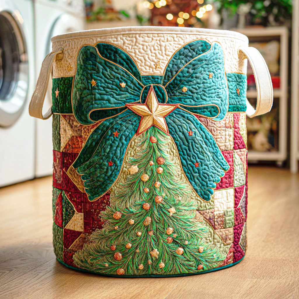 Festive Ribbon Glow Quilted Laundry Basket Best Dirty Clothes Hamper Family Christmas Gifts