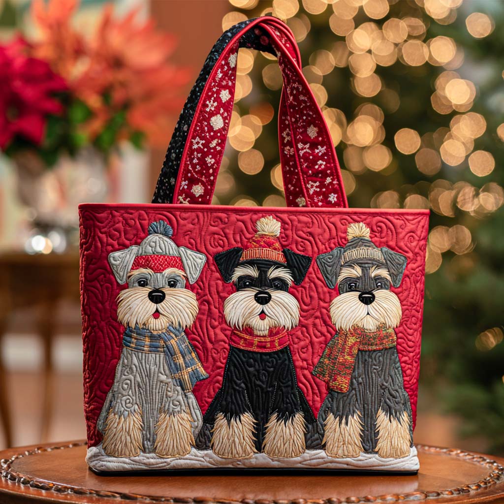 Festive Schnauzer Charm Quilted Tote Bag Best Tote Bags For Women Top Christmas Gifts 2026