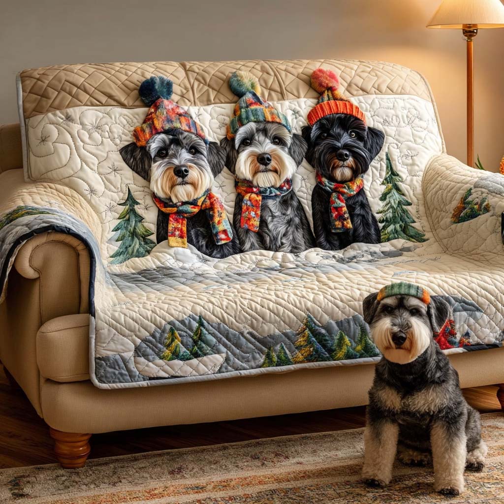 Festive Schnauzer Quilted Sofa Cover Christmas Living Decor Secret Santa Gifts