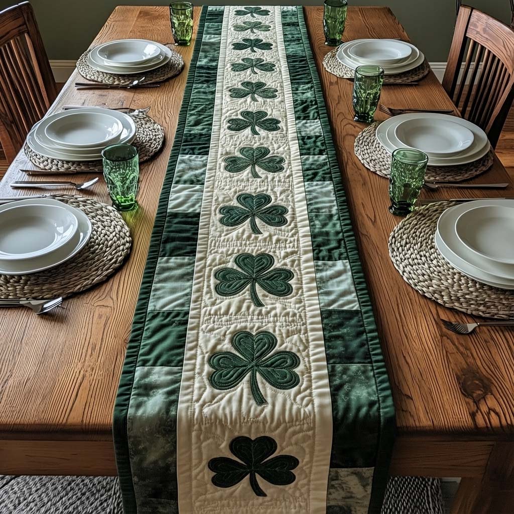 Festive Shamrock Quilted Table Runner Dining Room Centerpieces Gifts For St Patricks Day Birthday