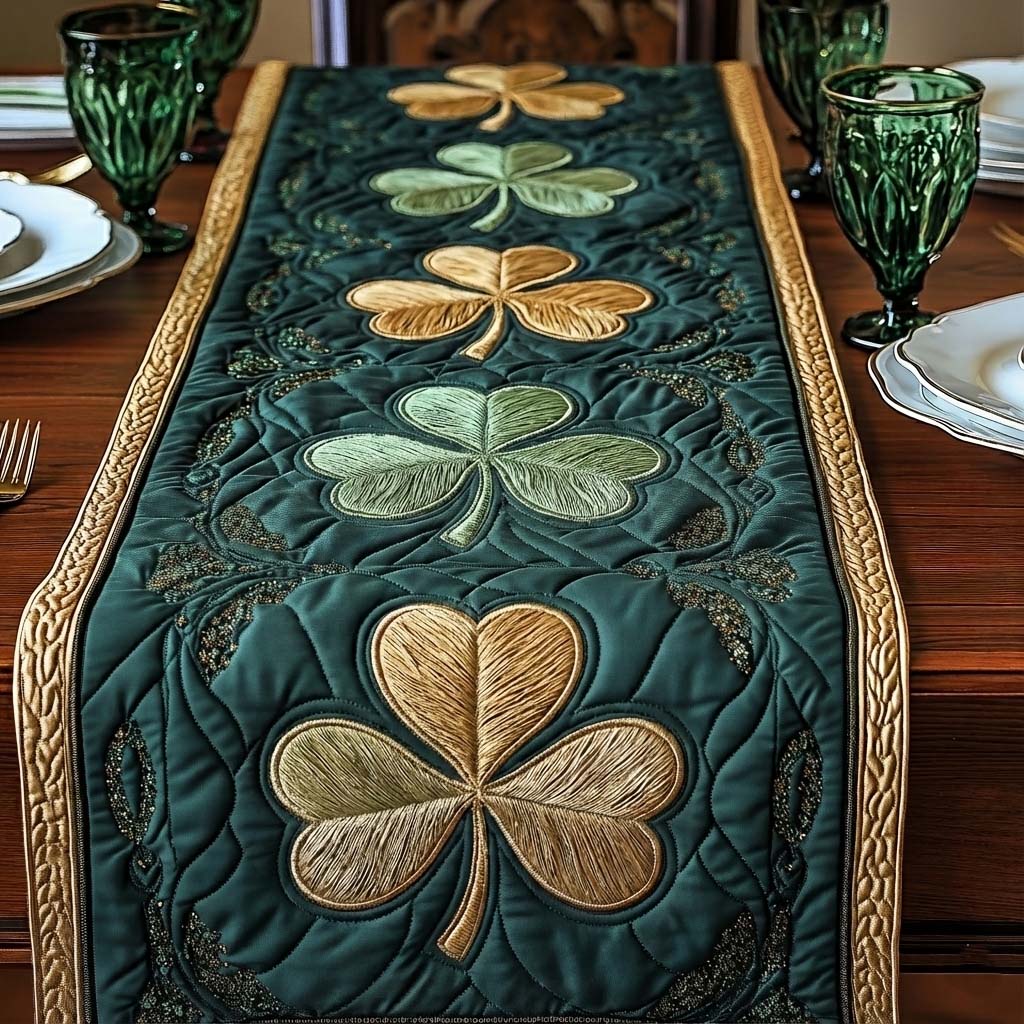 Festive Shamrock Quilted Table Runner Dining Room Table Decor Cute Ideas For St Patrick's Day