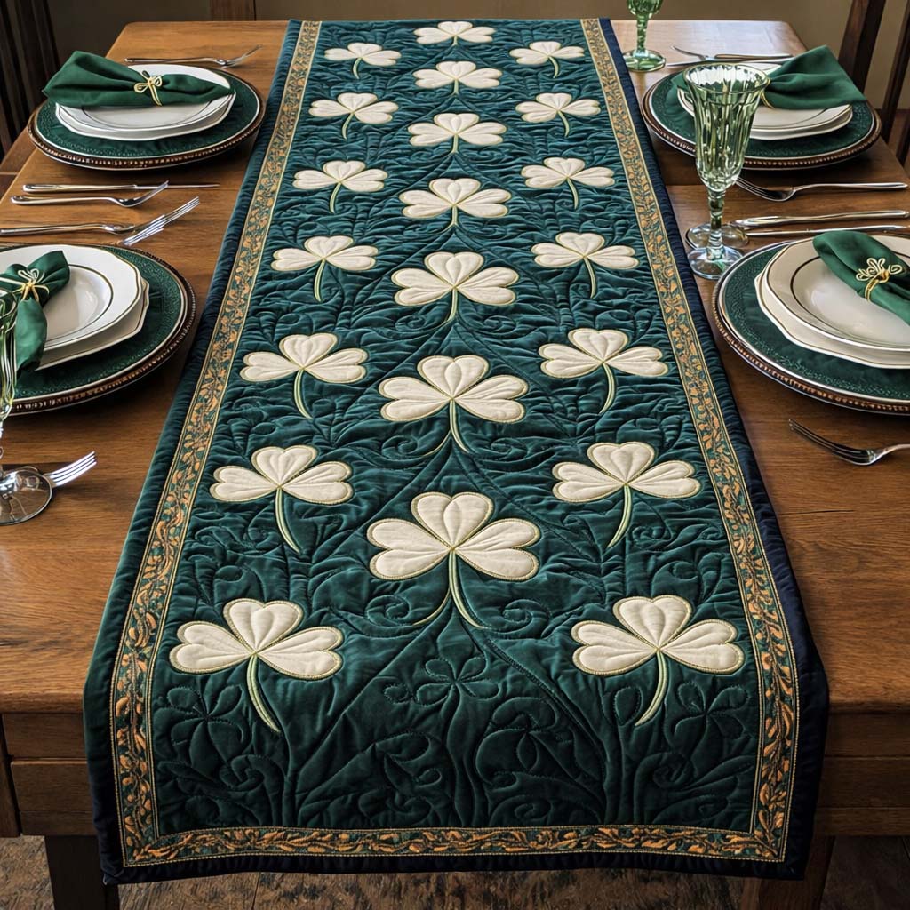 Festive Shamrock Quilted Table Runner Dining Room Table Decor Ideas Green Gifts For St Patrick's Day
