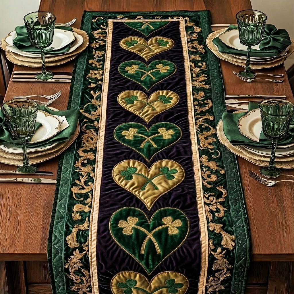 Festive Shamrock Quilted Table Runner Dining Table Centerpiece Ideas Cute St Patrick's Day Gifts